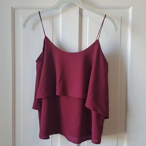 ANTHROPOLOGIE PAPER CRANE TOP BURGUNDY FLOUNCY TANK SPAGHETTI STRAPS SMALL